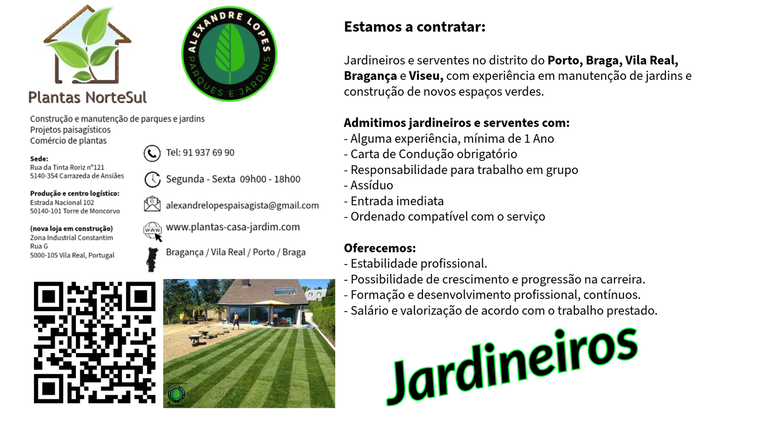 Emprego para jardineiros Porto Lisboa